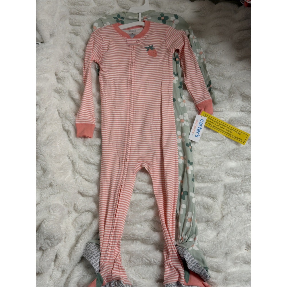 NWT Carter's Girls 2-Piece Cotton Long Sleeve Footed Zip One Piece Sleepers 3T